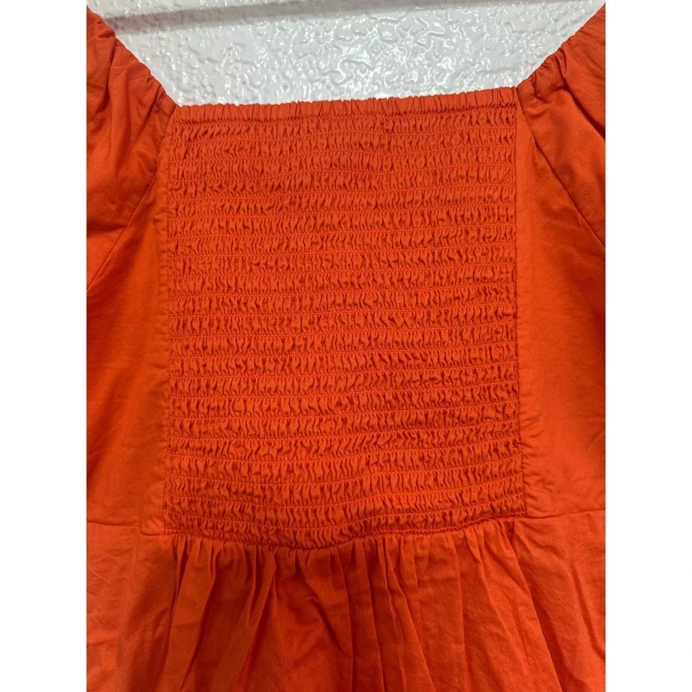 NWT Old Navy Womens Orange Puff Sleeve Smocked Back Square Neck Blouse Top Med